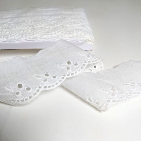 Cotton Eyelet Lace Trim - White 42mm