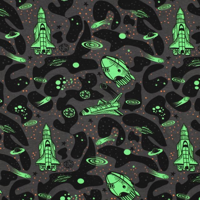 Neon Green Spaceships on Charcoal - Jersey