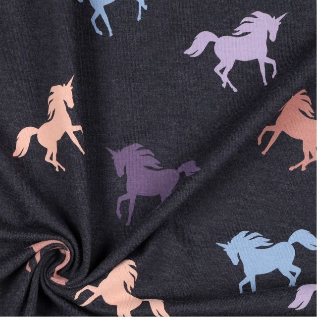 Little Unicorns on Heathered Blue Jersey