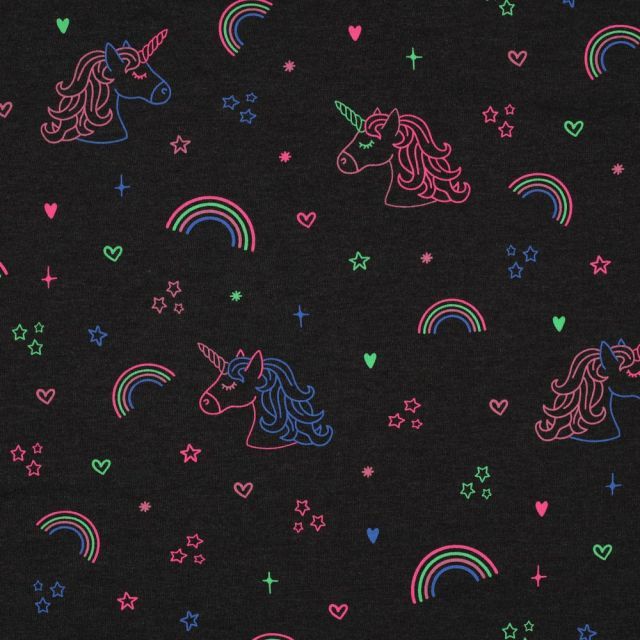 Neon Unicorns and Rainbows on Jersey - Charcoal