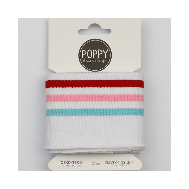 Cuff - White with Red/Pink/Mint Stripe