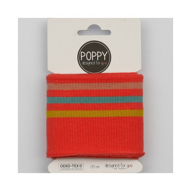 Cuff - Coral with Mint and Ochre Stripes