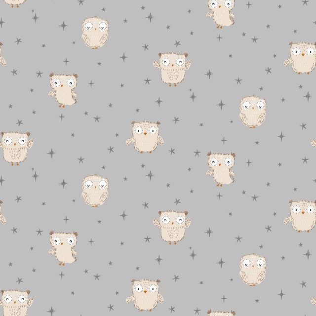 Cotton Flannel - Owls on Grey