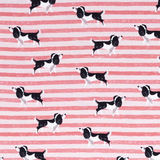Vintage Farm - Jersey Stripe- Dogs on Pink by Swafing