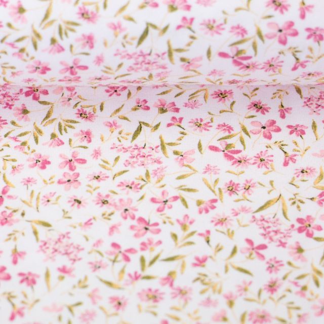 Cotton Jersey - Small Pink Flowers on White - by Swafing