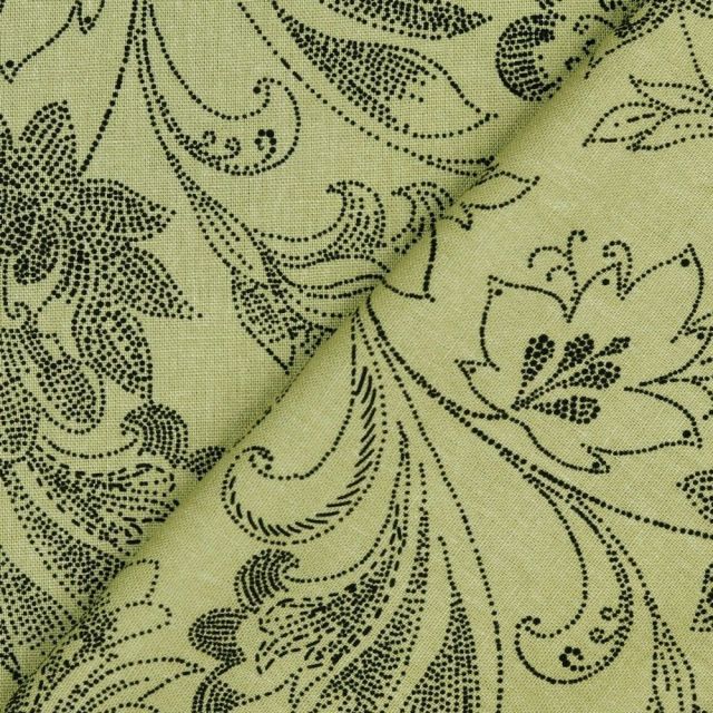 Linen Viscose Blend -  Fantasy Flowers - Green