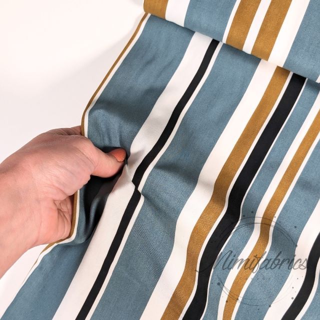 Vertical Light Teal Stripes - Viscose Challis
