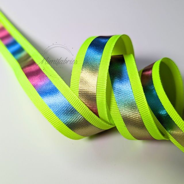 20mm Tape - Neon Yellow with Metallic Rainbow