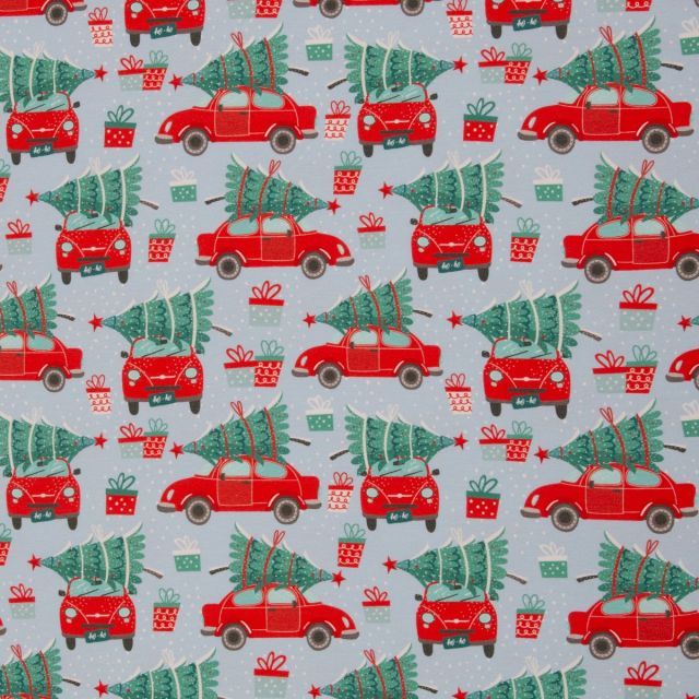 "Holly" Red Trucks with Trees - French Terry 