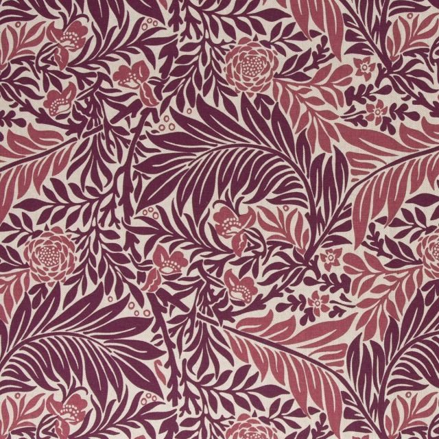 Cotton Canvas "Amar" Bordeaux Leaves and Rose Flowers on Beige