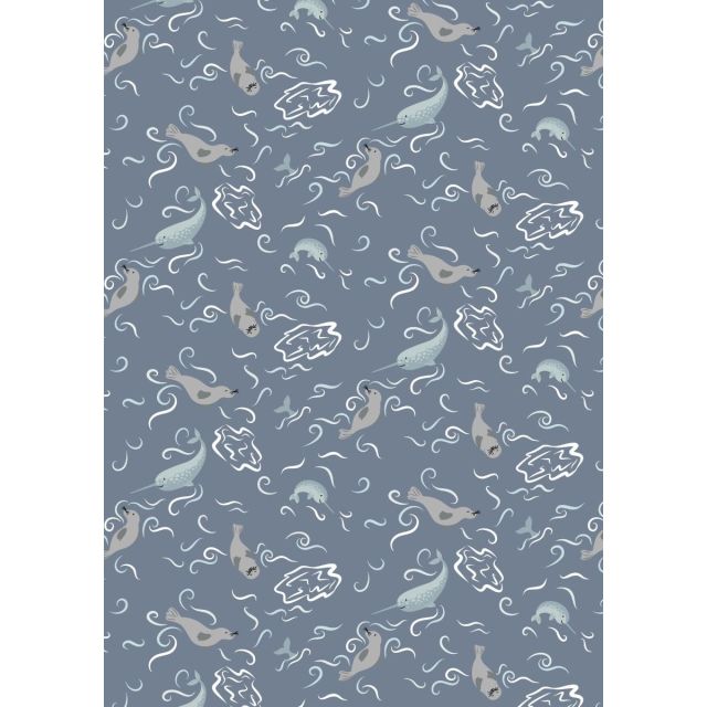 100% Cotton - Arctic Adventure by Lewis and Irene - Polar Delight on Cool Slate Grey