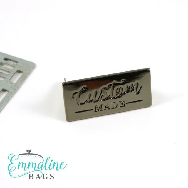 Metal Bag Label -  " Custom Made" Large - Gunmetal