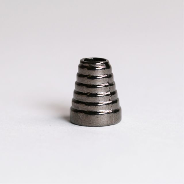 Cord End - Striped Cone 14mm - Gunmetal (set of 2)