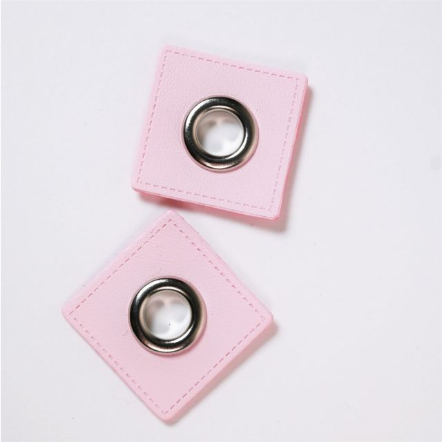 Eyelet Patches - Pink Faux Leather Squares - Silver (Set of 2)