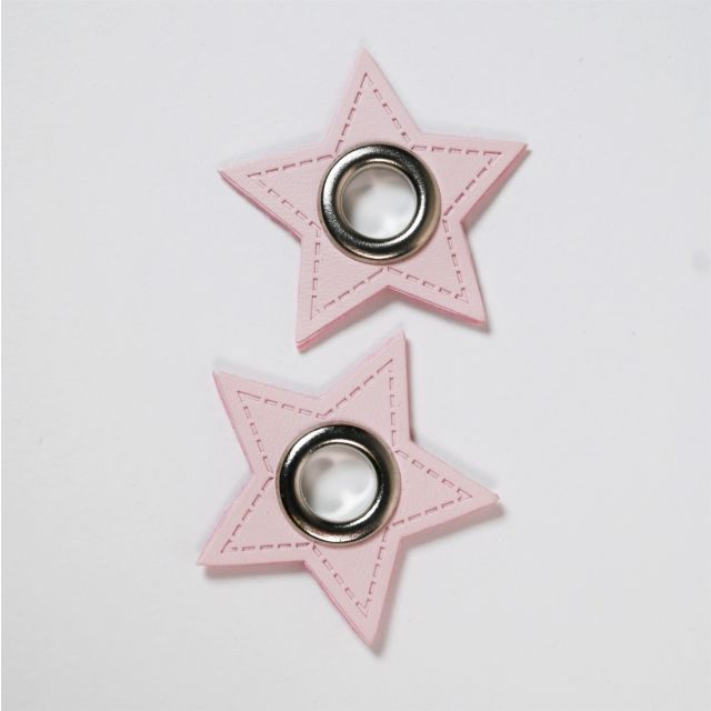 Eyelet Patches - Light Pink Faux Leather Stars - Silver (Set of 2)