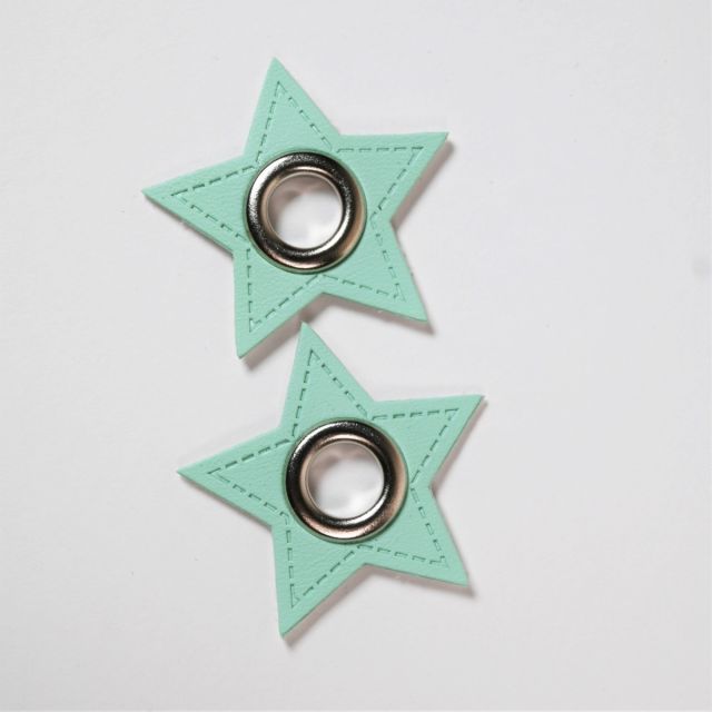 Eyelet Patches - Mint Faux Leather Stars - Silver (Set of 2)
