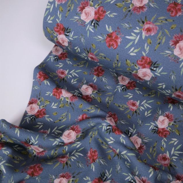 Delicate Roses - Alpine Fleece - Denim Blue