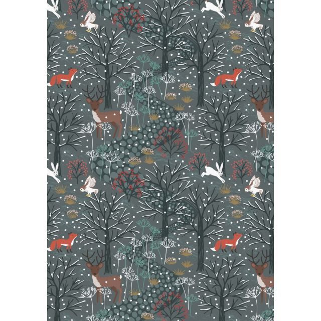 Winter in Bluebell Wood Flannel by Lewis & Irene - Winter Woods on Dark Grey