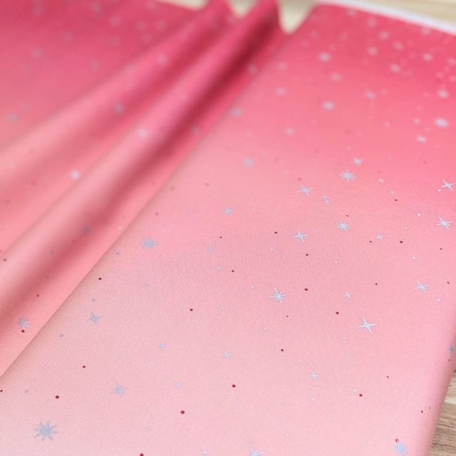 100% Cotton - Fairy Dust Hot Pink (14) - Ombre with Silver Metallic Stars by Moda per 1/2m