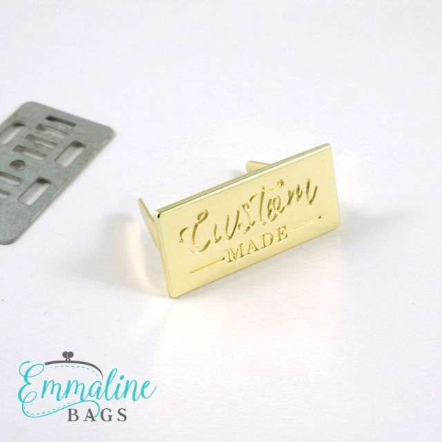 Metal Bag Label -  " Custom Made" Large - Gold