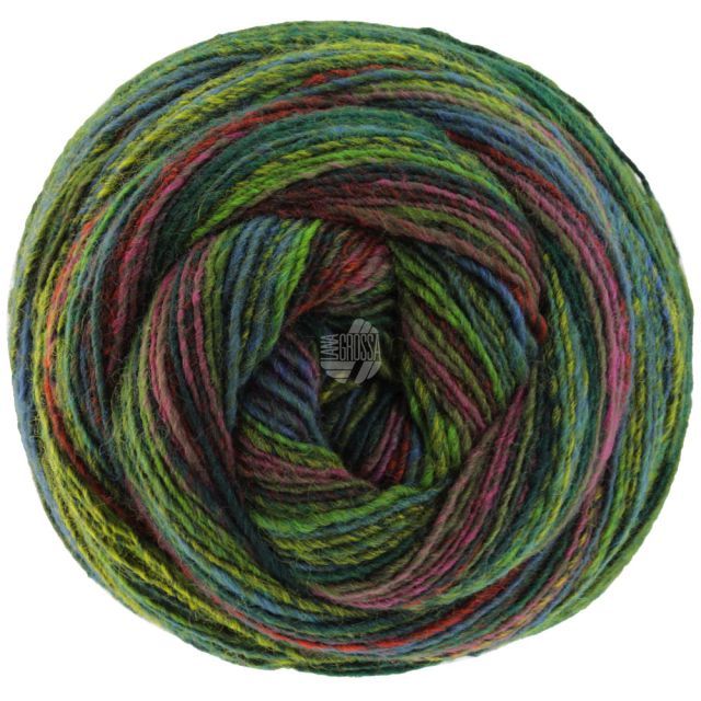 Gomitolo Pablo - Single Ply Yarn with Striped Effect - Green/Berry/Blue/Pink Col. 3015 - 200g Skein by Lana Grossa