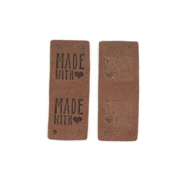 "Made with Love" Faux Suede Labels - Dark Brown - Mimitrims (Set of 10)