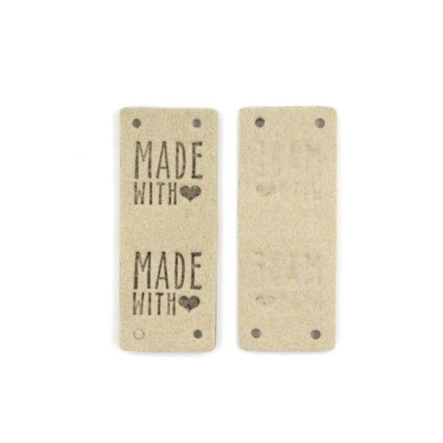 "Made with Love" Faux Suede Labels - Taupe - Mimitrims (Set of 10)