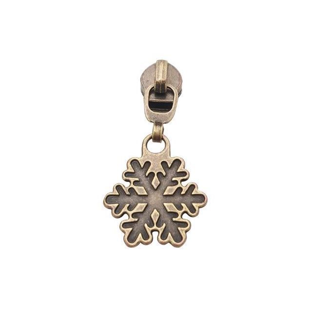 Zipper Pull #5 - Snowflake Style B - Antique Brass (Set of 5)