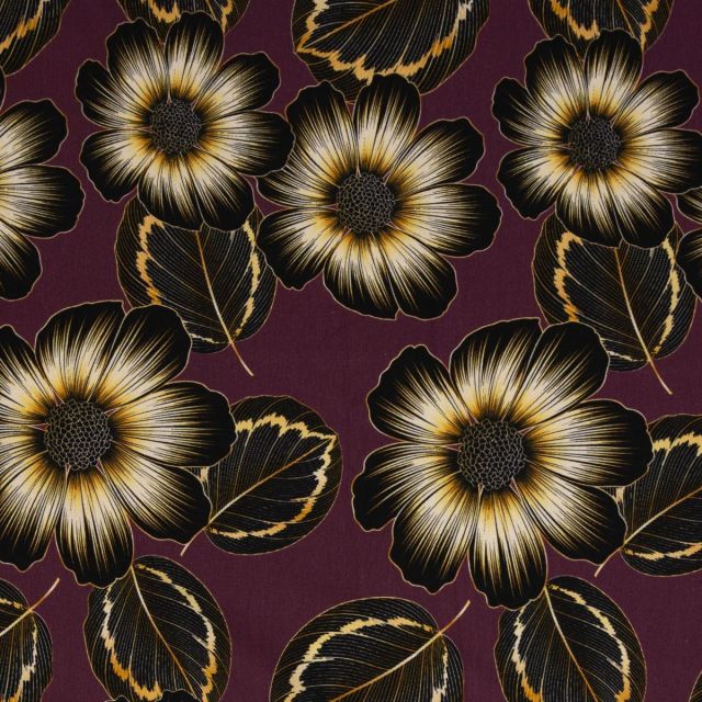 Murcia - Modal French Terry  - Large Scale Flower on Aubergine by Swafing