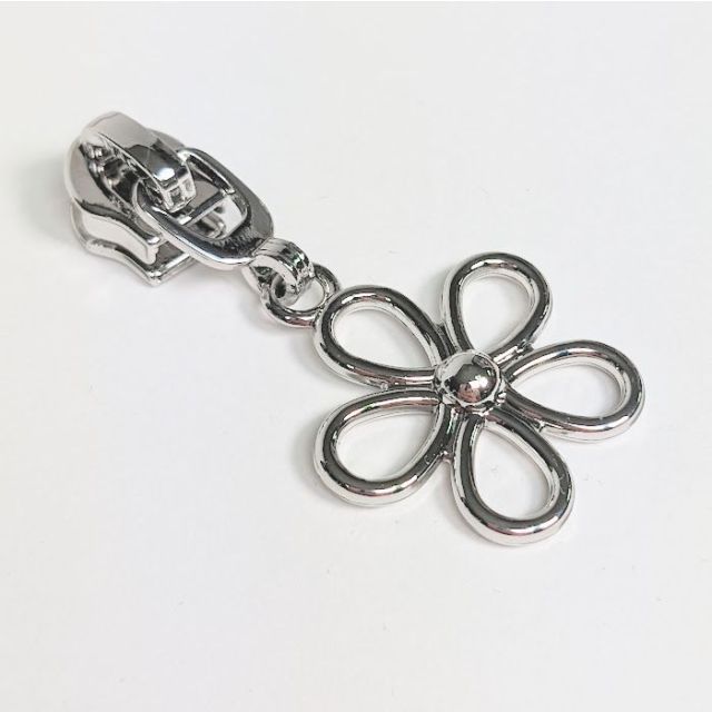 Zipper Pull #5 - Flower - Silver (Set of 5)