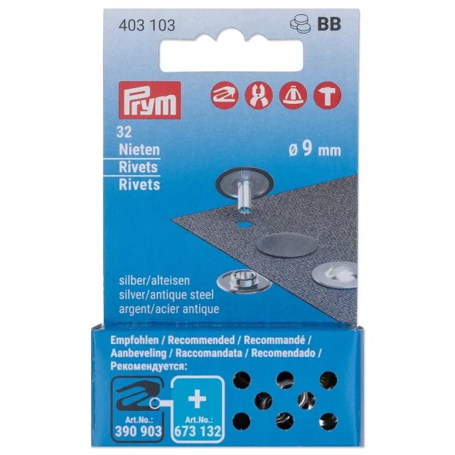 Prym - Silver/Antique Steel  Rivets (Single Cap) - 9mm