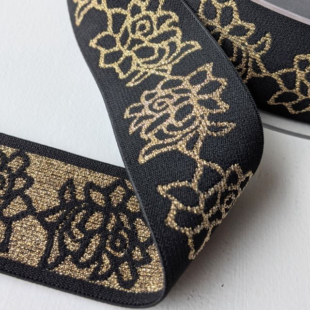 Golden Roses - Elastic 50mm - Black (col.569)