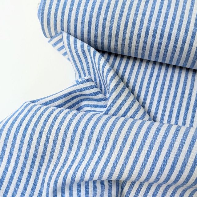 Yarn Dyed Stripe 3mm  - Cotton Poplin - Sky Blue /  White