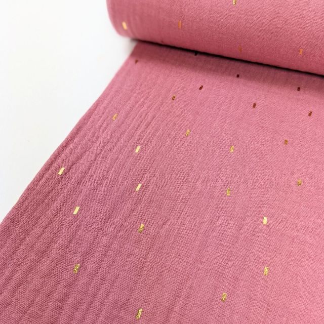 Double Gauze - Foil Stripe - Mauve/Gold