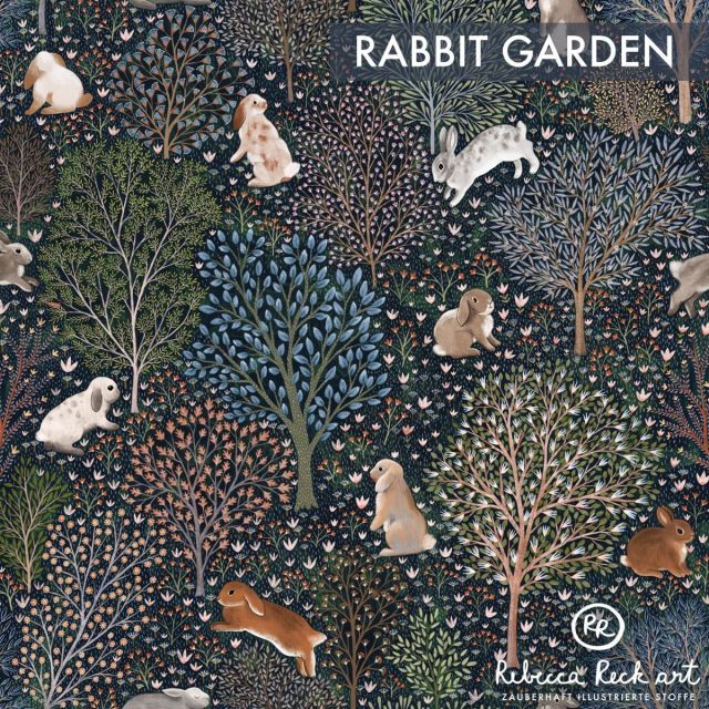 Organic Jersey Knit - Rabbit Garden by Rebecca Reck