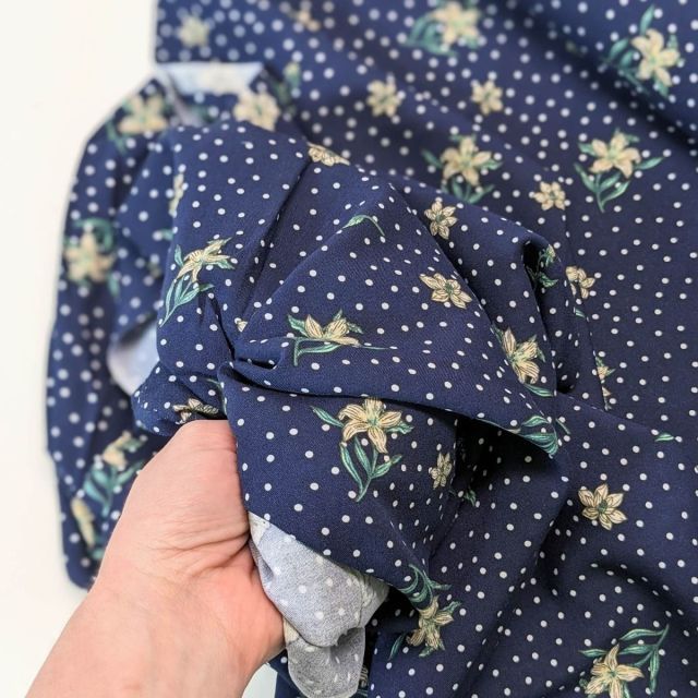 White Flowers on Blue with Polka Dots "Julia" - Rayon Challis