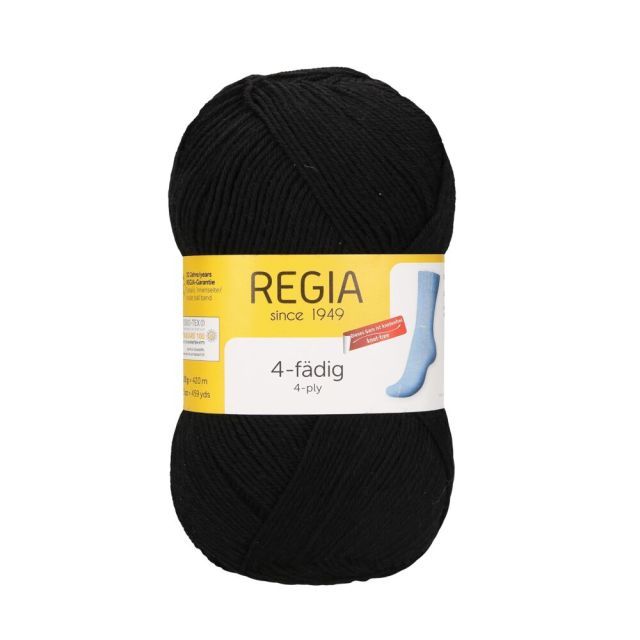 REGIA 4-Ply Solid Sock Yarn 100g - Black Col. 2066