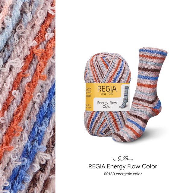 REGIA ENERGY FLOW - Self Patterning Sock Yarn with Terry Cloth Effect Col. 180 "Energetic" 100g