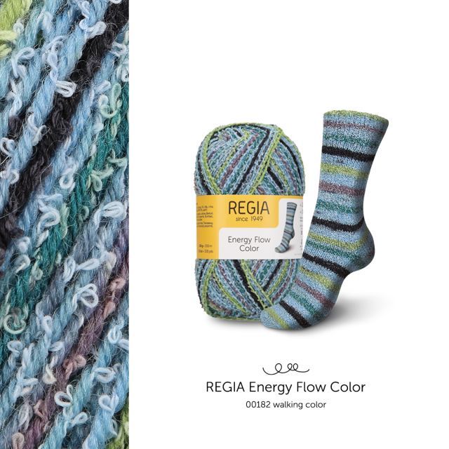 REGIA ENERGY FLOW - Self Patterning Sock Yarn with Terry Cloth Effect Col. 182 "Walking" 100g
