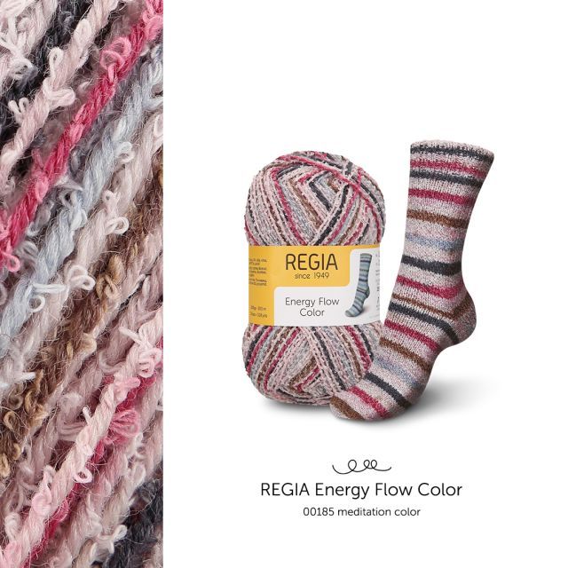 REGIA ENERGY FLOW - Self Patterning Sock Yarn with Terry Cloth Effect Col. 185 "Meditation" 100g