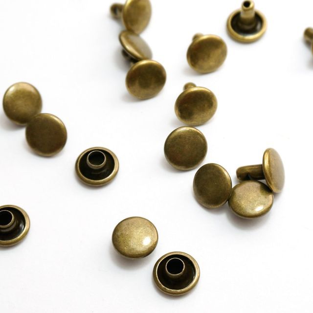 Double Cap Rivets - Medium  (9 mm Cap x 8 mm Post) - Antique Brass (50 Pack)