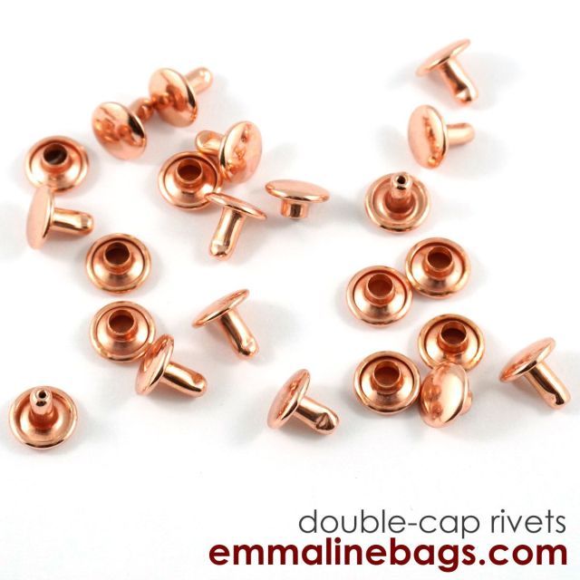 Double Cap Rivets - Medium  (9 mm Cap x 8 mm Post) - Rose Gold (50 Pack)