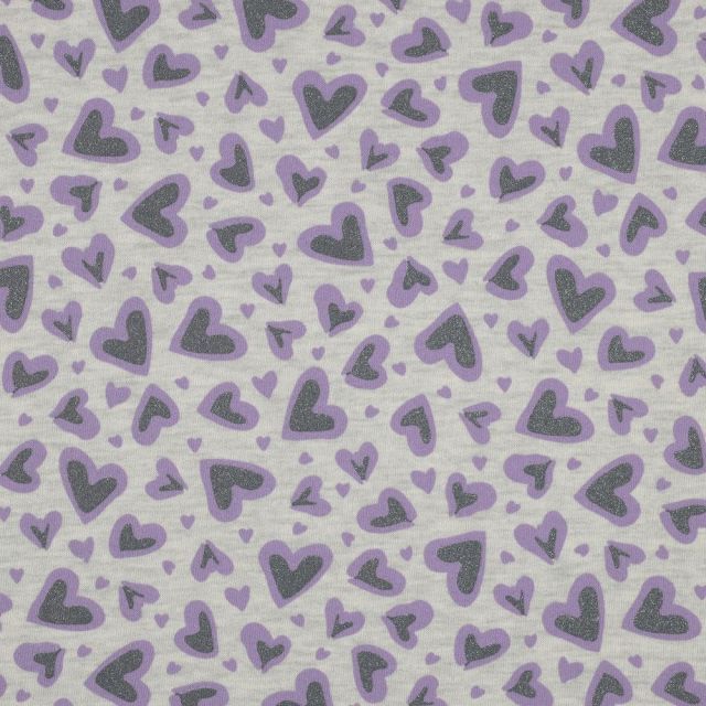 Glitter Leopard Heart  - Brushed Sweat - Lilac Hearts on Ecru Melange