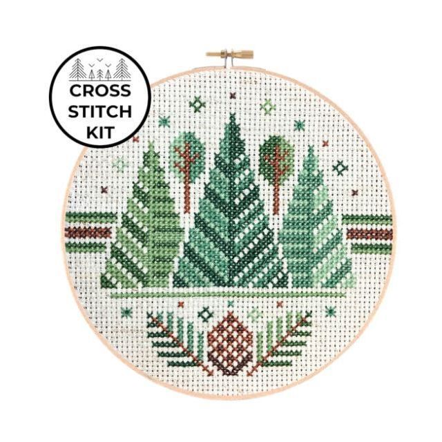 Cross Stitch Kit - Three Pines by Pigeon Coop