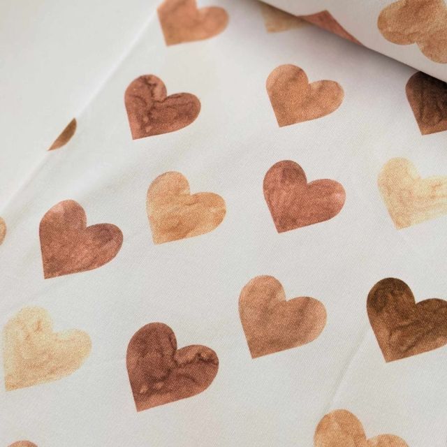 Watercolor Hearts - White/Hazel- French Terry