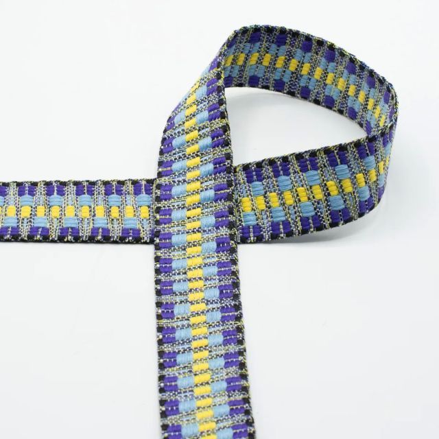 Zigzag Multi Color Webbing   - 40mm Strapping - Purple Yellow col.109