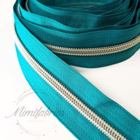 Mimitrim Zipper Nylon Coil Size #5 Light Teal Tape with Silver Coil  -  3 Meter Pack