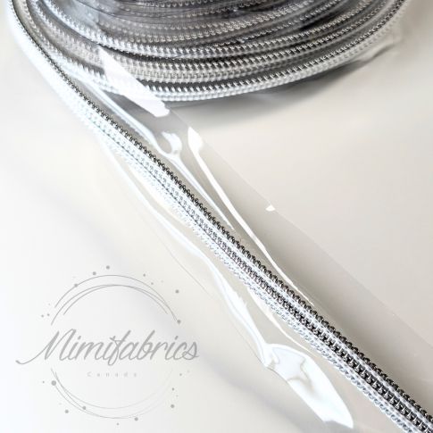 Mimitrim Zipper Nylon Coil Size #5 Clear Vinyl Tape with Silver Coil  -  3 Meter Pack
