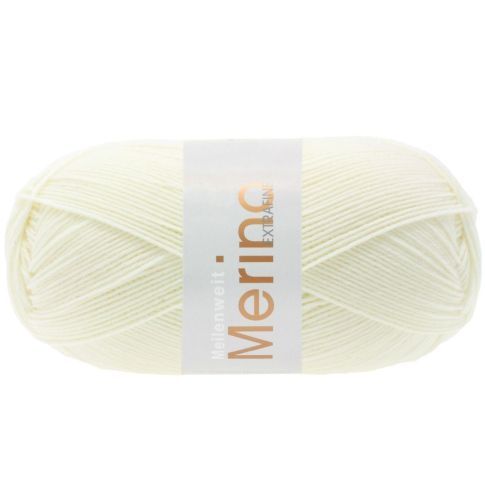 MEILENWEIT 100 MERINO EXTRAFINE Solid White Col. 2405 - 100g Sock Yarn by Lana Grossa 